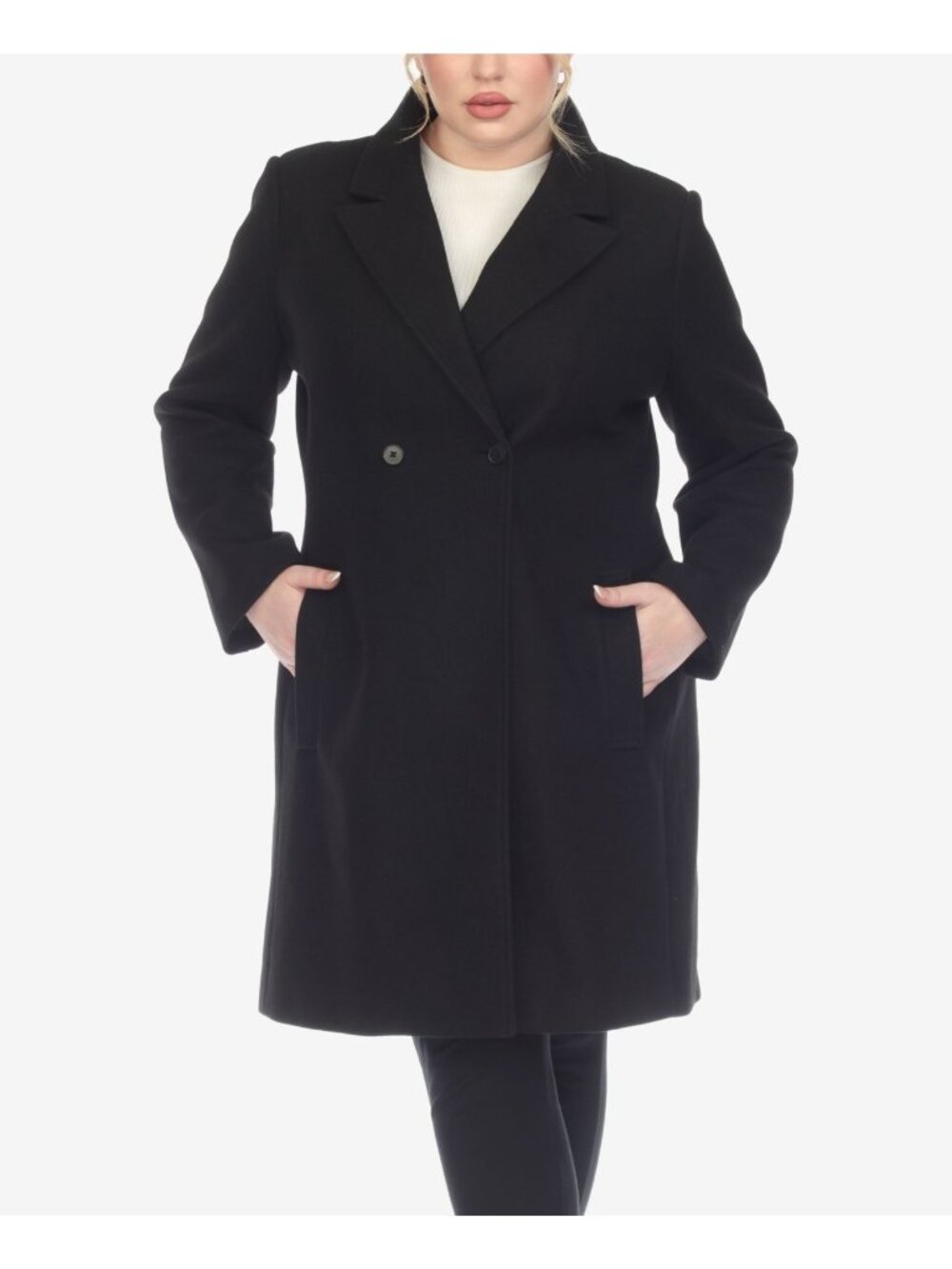 White Mark Plus Size 1XL Classic Walker Notch Collar Pockets Coat Black $148